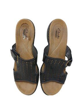 Clarks Womens 6 EU 36 Hayla Samoa Black Wedge Sandal Adj Strap Comfort #2-6